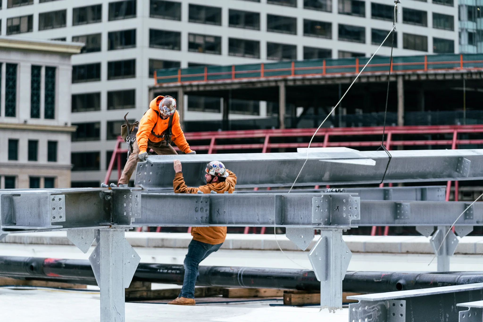DePasquale Steel ironworkers on a rooftop steel project